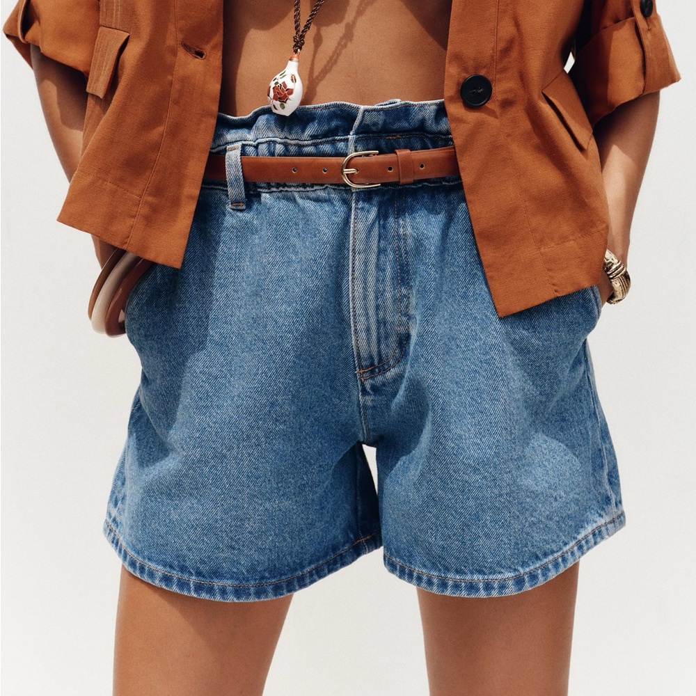 Zara Z1975 Paperbag Waist Denim Shorts